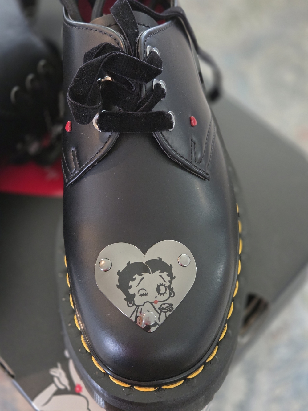 Dr. Martens X Betty Boop Heart Black Leather Accent Lace-Up Shoes - Picture 9 of 11